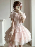 PICSGIRL  -  Pink Lolita Kawaii 2 Piece Set Women Japanese Cute Party Tops Suit Female 2024 Bubble Sleeve Elegant Blouse + Fairy Cake Skirt