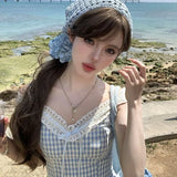 PICSGIRL  -  Lace Suspender Plaid Dress For Women's 2024 Summer New Popular Clothing Korean Fashion Elegant Party High Quality Short Dresses