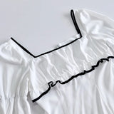 PICSGIRL  -  White Elegant A-line Mini Dress Women 2025 New Spring Square Collar Long Sleeve Vestidos High Waist Casual Fashion Short Dresses