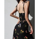 PICSGIRL  -  Women's Fashion Printed Dress Sexy Slim Fit Suspender Dress Summer New Backless Lace-Up Slit Skirt