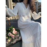 PICSGIRL  -  White Women's Sundress Summer Lace Boho Oversized Maxi Dress Long Sleeve Cotton Beach Dress Casual Korean Fashion Chic