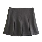 PICSGIRL  -  Vintage Dark Grey Mini Skirts Women Ruffles Pleated Sexy Shorts Skirts Female Fashion 2024 Streetwear Mujer Faldas