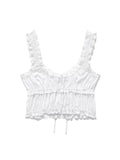 PICSGIRL  -  Summer Cropped Tank Tops for Women V-Neck Sleeveless Bow Lace Up Ruched Camisole Female Fashion White Flounce Tops