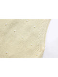 PICSGIRL  -  Spring Summer Fashion Pearls Decoration Ladies Knitted Short Vest Womens Elegant Jewelrys Collar Sleeveless Yellow Sweater Tops