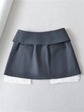 PICSGIRL  -  New Mini Skirt For Women High Waist Gray Pleated Skirt A-Line Turn-Down Shorts Y2k Skirt With Pockets Streetwear