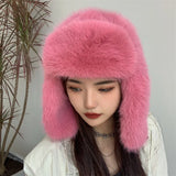 PICSGIRL  -  Bucket Hat Purple Winter New Candy Color Faux Fur Y2k Warm Plush Basin Hat Unisex Bucket Hat Hat Hats for Women