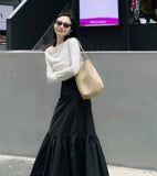 PICSGIRL  -  French Retro Black A-line Zipper Long Skirt For Women Fashion 2024 New Double Layer Chic Casual Solid Pleated Summer Skirts