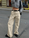 PICSGIRL  -  Khaki Classic Wide Leg Pant Women High Waist Pocket Loose Simple Trouser 2024 Autumn Winter Streetwear Fashion Casual Pants New