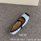 Picsgirl  -  Brand New Women Flats Square Toe Retro Single Shoes Buckle Checkerboard Mary Jane Shoes Soft Ballerina Flats Mujer