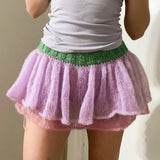 PICSGIRL  -  European and American Women's Ins New Color Matching Sweet Bow Wool Cake Fluffy Skirt