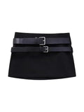 PICSGIRL -  Female Vintage Fashion Slim Mini Skirt Double Belts Women's Casual Y2K Low Waist Bodycon Vestidos Zipper Pencil Skirt