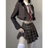 PICSGIRL  -  Vintage Y2k Crop Tops Blazers + Shirts + Hight Waist Skirts 3 Piece Dress Set Women Korean Clothing Even Party Jacket Coats