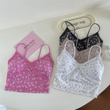 PICSGIRL  -  Lace Lace Collar Sexy Camisole Small Vest for Summer Spicy Girl Sweet Style Floral Slim Fit Short Top