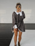 PICSGIRL  -  Chic Leopard Turn Down Collar Mini Dress Women Patchwork Long Sleeve Dresses Female 2024 Spring Summer Newest Ladies Vestidoes