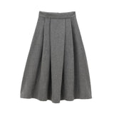 PICSGIRL  -  Office Lady Elegant Midi Skirt For Women Mid Waist Box Pleat A-line Autumn Winter Skirts Gray faldas mujer