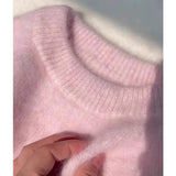 PICSGIRL  -  Pink Soft Knitted Sweater Women 2024 Autumn Winter New Loose Long Sleeved Top Solid Color Simple O Neck Pullover Coat Knitwear