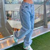 PICSGIRL  -  Y2k Denim Trousers Low Waist Jeans Women Baggy Jeans New Fashion Straight Leg Pants Vintage Loose Blue Washed Jeans