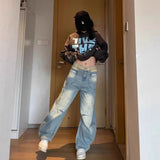 PICSGIRL  -  American Retro Blue Jeans Woman Y2k Vintage Harajuku Baggy Denim Pants Korean Fashion Straight High Waist Trousers