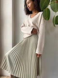 PICSGIRL  -  Chic Pleated Long Skirts 2024 New Elastic Waist French Elegant Women Skirts For Spring Fall A-line Casual Retro Lady Skirts