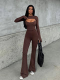 PICSGIRL  -  Cut Out Shawl Top Tank Jumpsuit Women Crew Long Sleeve Slim Casual One-piece Flare Pants Leisure Suit Hottie Streetwear