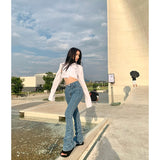 PICSGIRL  -   Women Jeans Flare Pants High Waist American Fashion Vintage Wide Leg Jean Female Denim Trouser Straight Baggy Denim Pants