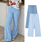 PICSGIRL  -  Women's 2024 Summer New Loose Casual Pants Elastic Mid-waist Wide-leg Pants Straight Striped Trousers