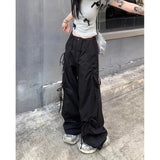 PICSGIRL  -  2024 Summer New Korean Retro Bow Lace-up Pleated Loose Cargo Pants Women Streetwear High Waist Solid Color Casual Wide Leg Pants