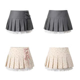 PICSGIRL  -  Summer Women Ballet Core Lace Mini Pleated Skirt Mori Girl Gyaru Coquette 2000s Aesthetic A-line Micro Skirt Kpop Kawaii Club