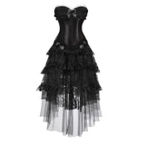 PICSGIRL  -  Corset Dress Steampunk Lace Trim Bustier with Long Tulle Skirt Carnival Party Night Costumes Plus Size Halloween Outfits Women