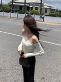 PICSGIRL  -  Design Sense Off Shoulder Top For Women's Spring And Autumn Niche Slim Fit One Shoulder Hanging Neck Knitted Top