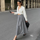 PICSGIRL  -  High Waist Pleated Skirt Women's Solid Commuting Casual Slim A-Pulse Skirt Loose Patchwork Streetwear Party Long Skirt