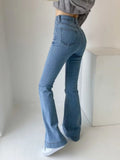 Picsgirl -  Flare Jeans Women Summer Streetwear Bodycon Long Denim Pants Blue Elastic Fashion Y2K Trousers High Waisted Jeans