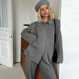 PICSGIRL  -  Knitted Grey Cardigan Women's Suits With Loose Pants Split Skirts Casual Long Sleeve Lapel Sweater Long Skirt Pant Sets Outfits