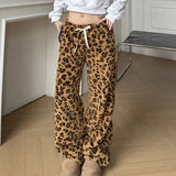 PICSGIRL  -  American Retro Leopard Print Plush Casual Pants Women Autumn Winter Streetwear Hot Girls Loose Warm Harajuku Y2K Pants