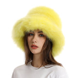 PICSGIRL  -  Winter Hat New Candy Color Faux Fur Y2k Warm Plush Basin Hat Unisex Bucket Hat Bob Homme