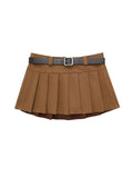 PICSGIRL  -  2024 Women's Sexy Mini Pleated Skirts with Belt Fashion Mid Waist A-Line Skirt with Lining Shorts Female Casual Skirt