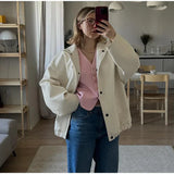 PICSGIRL  -  Street Women's White Leather Jacket Casual Stand Collar Single Breasted Long Sleeve Female Coat Autumn Lady Elegant Outwear