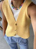 PICSGIRL  -  Casual Knitted Sleeveless Vests Women Solid Colorful Singled-Breasted Sweater Female Autumn Chic Loose Soft Tops All-matching