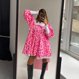 PICSGIRL  -  Women Vintage Printed Mini Dress Autumn New Fashion Long Sleeve Dresses High Waist Printed A- Line Doll Collar Poncho Dress