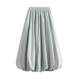 PICSGIRL  -  Women's Elegant Elastic High Waist Solid Color A-Line Pleated Puffball Hem Casual Flowy Balloon Bud Midi Skirts