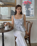 PICSGIRL  -  French Sweet Bow Vest For Women Stripe Fashion Tank Top 2024 New Summer Slim Square Collar A-line Vacation Sleeveless Tops