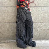 PICSGIRL  -  Gothic Fashion Women Cargo Jeans Grunge Loose Fit Pocket Denim Pants Harajuku Y2K Boyfriend Style Wide Leg Trousers