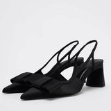 PICSGIRL  -  Pointed Toe Women's Office Shoes 2025 Spring Black Retro Bow Decoration High Heels Shallow Slingbacks Elegant Ladies Pumps