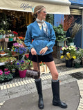 Picsgirl -  Women Chic Solid Loose Short Denim Coat Casual Long Sleeve V-neck Belt Jacket 2024 Spring Fashion Lady Commuting Outwear