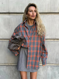 PICSGIRL  -  Vintage Loose Plaid Women'S Shirt Fashion Lapel Long Sleeve Office Lady Shirts and Blouses Tops Female Clothing New