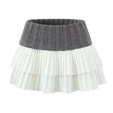 PICSGIRL  -  Sexy Knitted Double Layered Pleated Mini Skirt Women Elegant Sweet High Waist Cake Short Skirts Fluffy Autumn Street Party