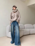 PICSGIRL  -  Blue Washed Casual Jeans Women'S Autumn And Winter New Straight Leg Loose Wide Leg Pants Long Pants