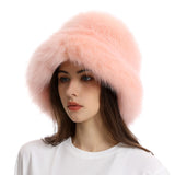 PICSGIRL  -  Winter Hat New Candy Color Faux Fur Y2k Warm Plush Basin Hat Unisex Bucket Hat Bob Homme