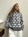 PICSGIRL  -  Elegant Women Sheep Printing Sweater Warm Knitted Classic O-Neck Pullover Tops Autumn Winter 2024 Streetwear Sweater