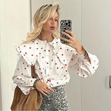 Picsgirl -  Elegant Lovely Lapel Collar Print Shirt Women Casual Loose Single Breasted Long Sleeve Top 2024 Spring Lady Chic High Streetwear